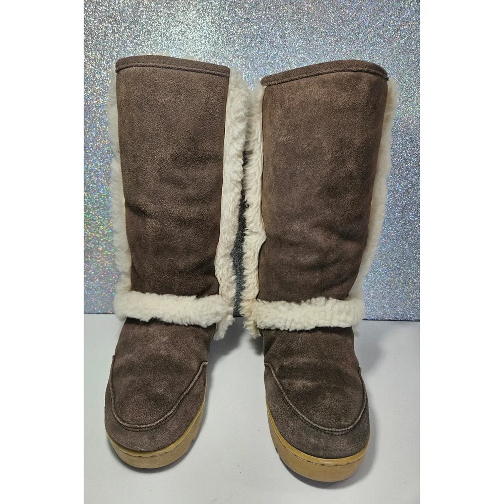 Bearpaw Koda Suede Sheepskin Sherpa‎ Fur Trim Sheepskin Winter Boots Womens 6
